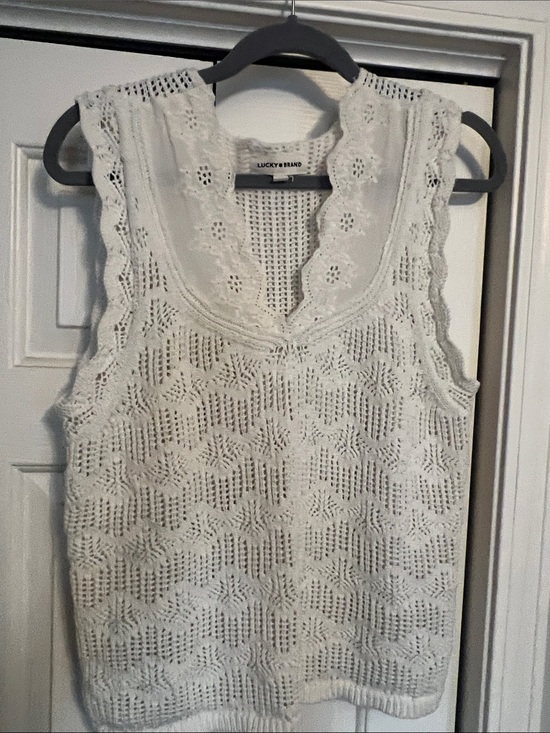 Lucky Brand Tops - Lucky Brand White Crochet Knit V‑Neck Camisole
